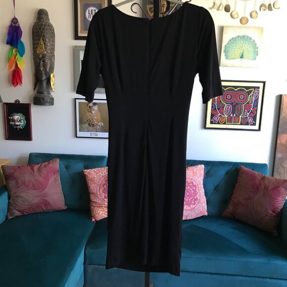 VINCE CAMUTO size 10 Black Stretch Jersey Ruched Sheath Dress LBD - Picture 3 of 4